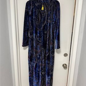Phases Elegant Blue Paisley Velvet Dress Large